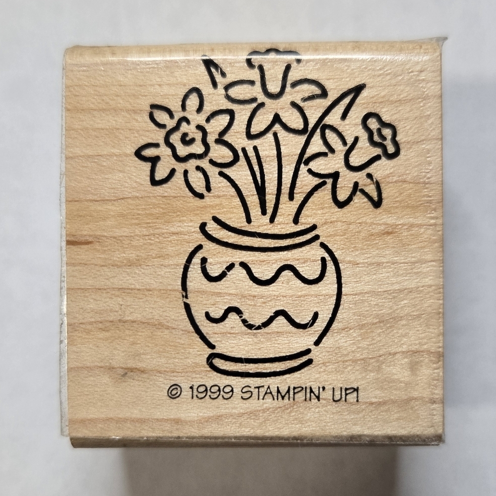 Stampin' Up! Floral Vase Design Wood Mounted Rubber Craft Stamp Excellent Cond.